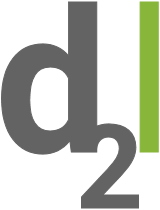 A grey and green logo for D2 Locations highlighting daily office rental Los Angeles